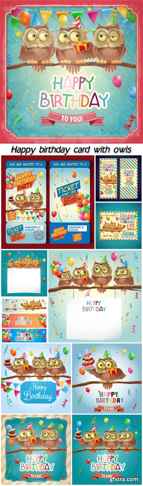 Happy birthday card with owls