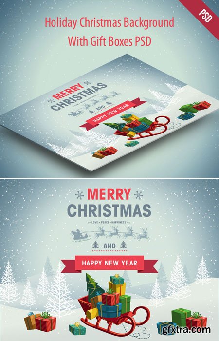 Holiday Christmas Background with Gift Boxes PSD Template