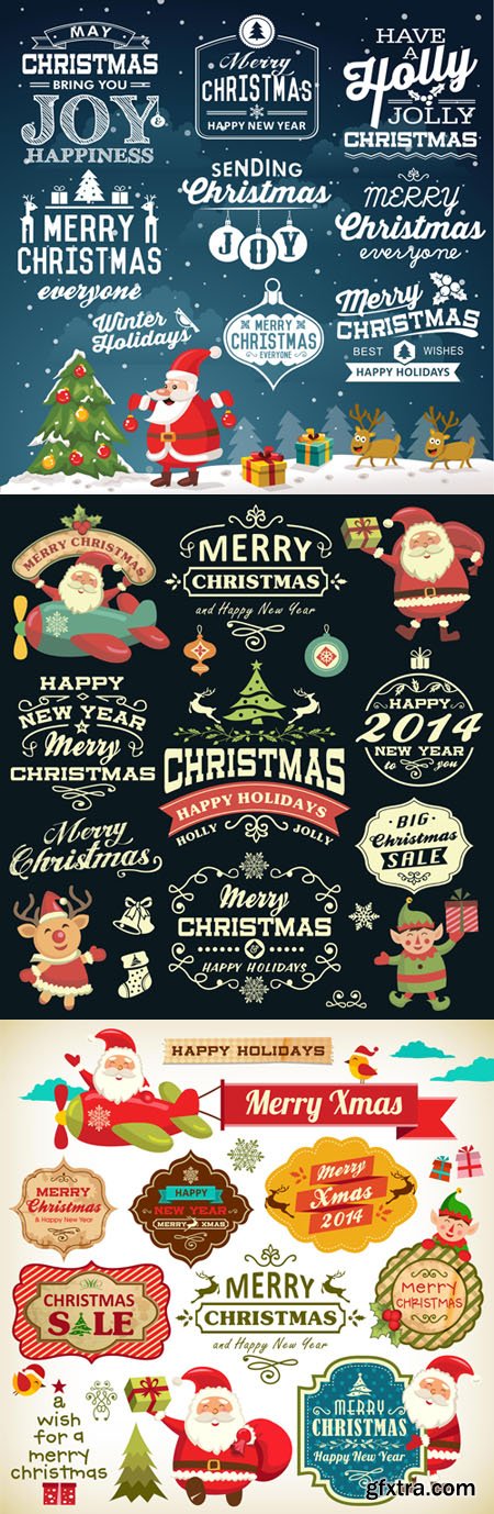 Christmas Calligraphy Labels with Background Vector