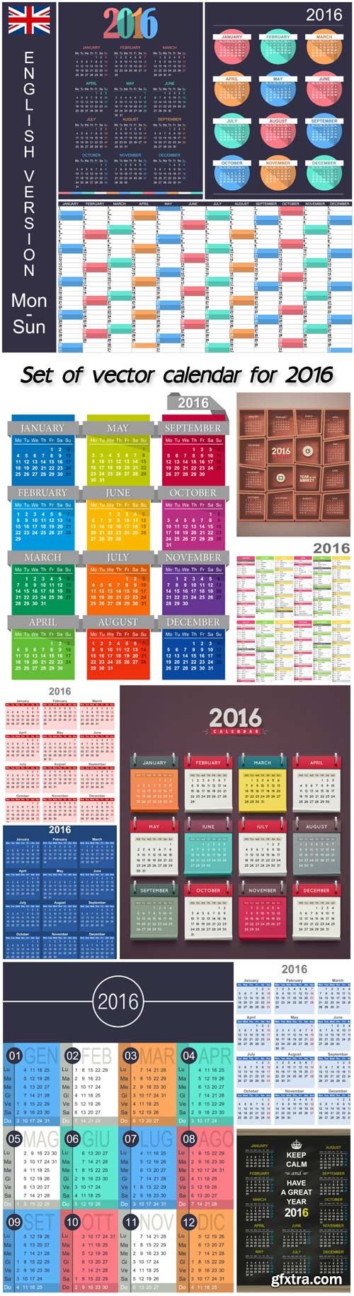 Set of vector calendar for 2016