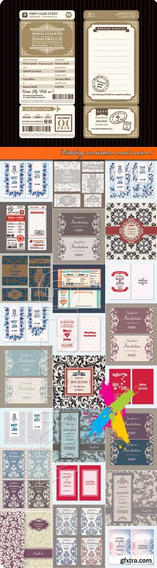 Wedding invitation cards vector 6