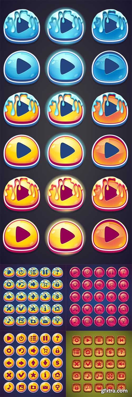 Set of Wooden Cartoon Buttons for Computer Games and Web Design