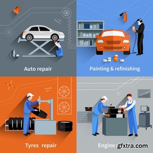 Collection of vector picture business infographics car automotive service is 25 EPS