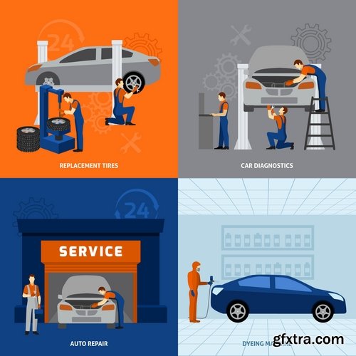 Collection of vector picture business infographics car automotive service is 25 EPS