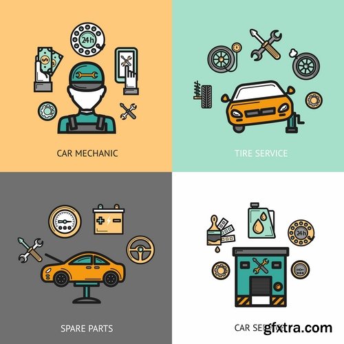 Collection of vector picture business infographics car automotive service is 25 EPS