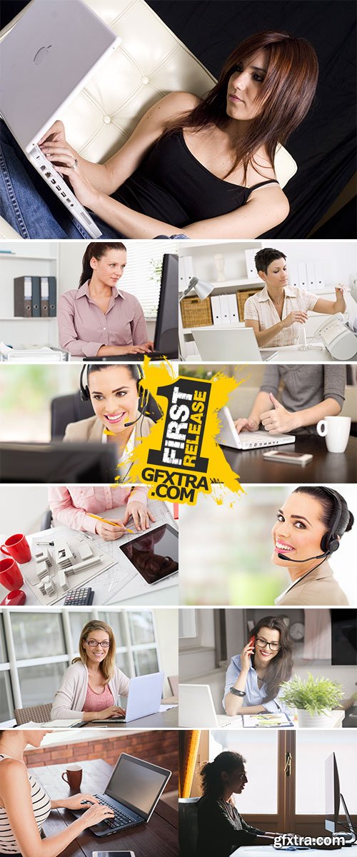 Stock Image Woman Working at Home, Small Office