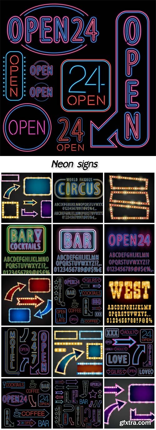 Neon signs, luminous signs vector