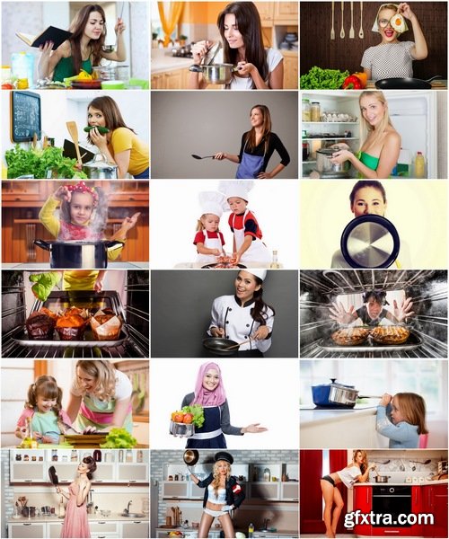 Collection chef girl woman with a frying pan 25 HQ Jpeg