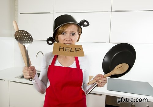 Collection chef girl woman with a frying pan 25 HQ Jpeg