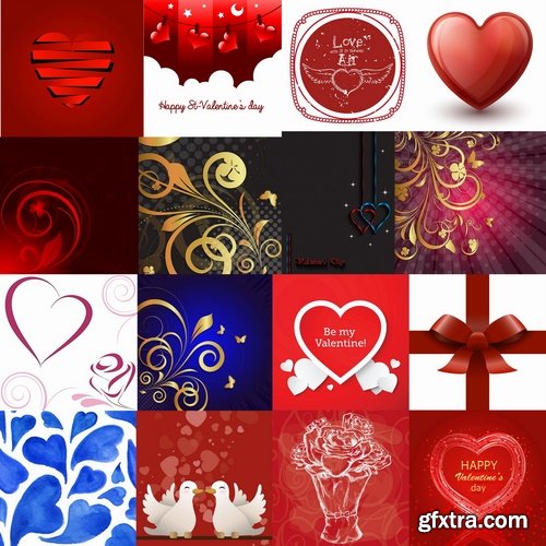 Collection of vector heart picture Valentine\'s Day gift card 2-25 EPS