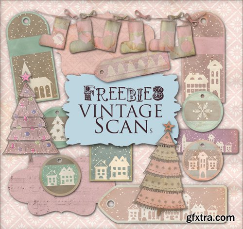 Scrap Kit - Winter Labels in Retro Style