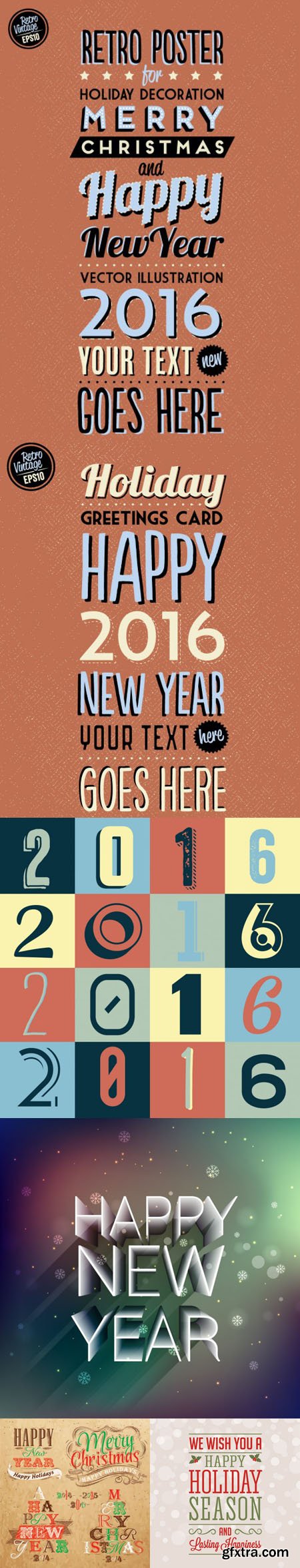 2016 & Happy New Year Typographic Styles in Vector
