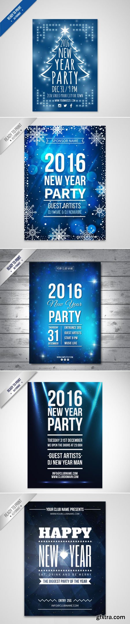 Blue New Year 2016 Party Posters Templates in Vector