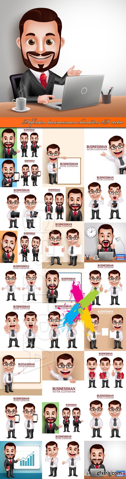 Profession businessman characters 3D vector