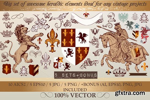 CreativeMarket Bundle Of Vintage Heraldic Elements 481160