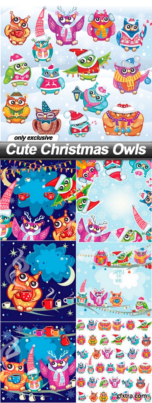 Cute Christmas Owls - 7 EPS