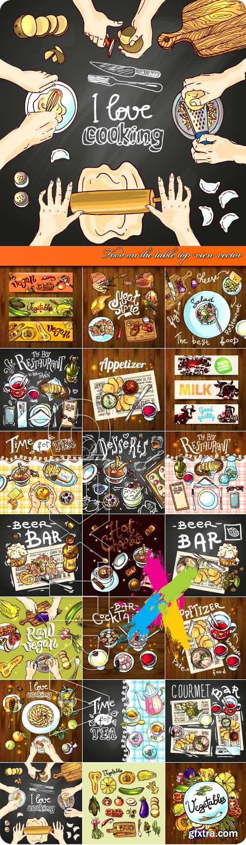 Food on the table top view vector