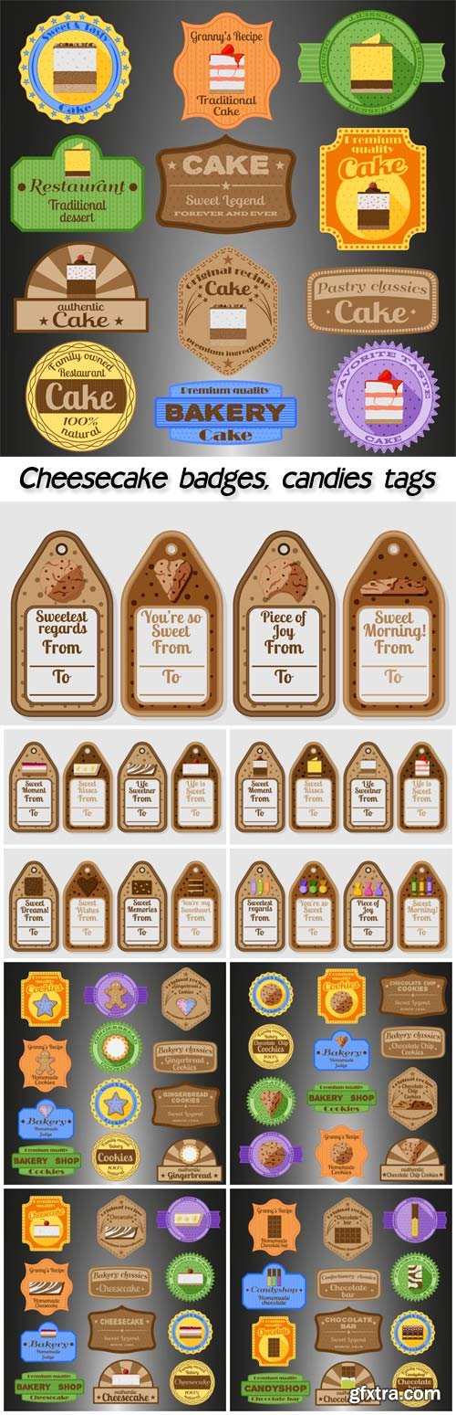 Cheesecake badges, candies tags