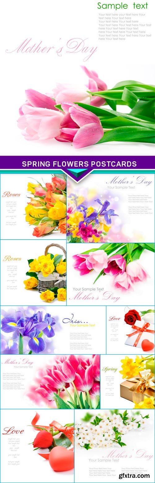 Spring flowers postcards 11x JPEG