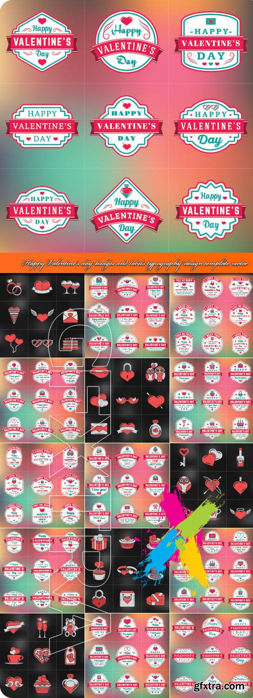 Happy Valentine's day badges and labels typography design template vector
