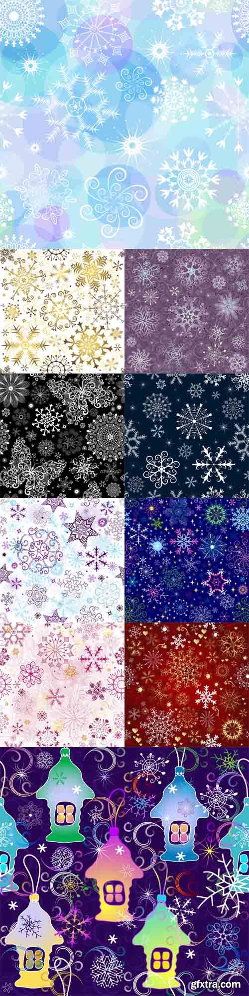 10 Winter Seamless Patterns with Snowflakes