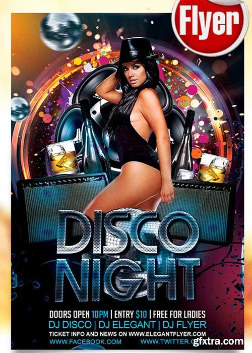 Disco Night Flyer PSD Template + Facebook Cover