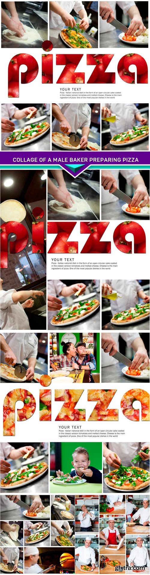 Collage of a male baker preparing pizza 5x JPEG