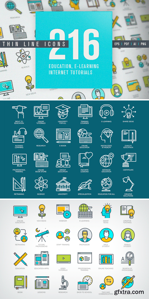 CM 329521 - Thin Line Icons for Online Education