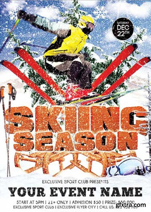 Skiing Season Premium Flyer Template + Facebook Cover