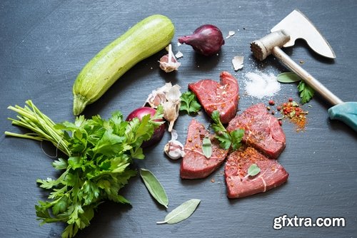 Collection of raw meat beef pork spices 25 HQ Jpeg