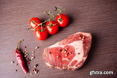 Collection of raw meat beef pork spices 25 HQ Jpeg