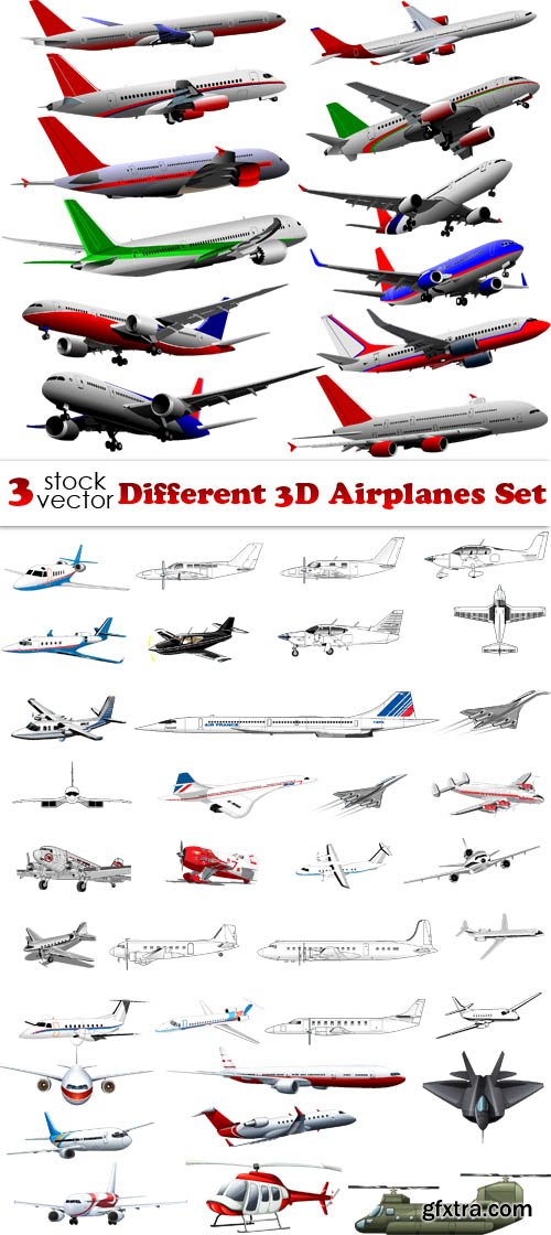 Vectors - Different 3D Airplanes Set