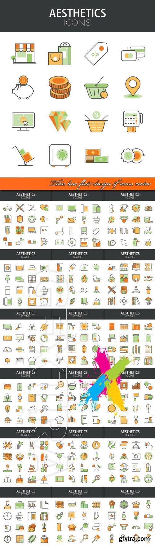 Thin line flat design of icons vector