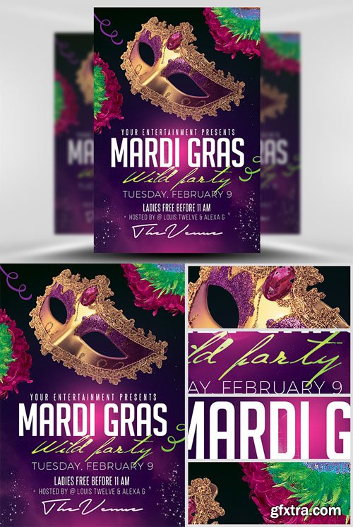 Mardi Gras Party Flyer Template 2