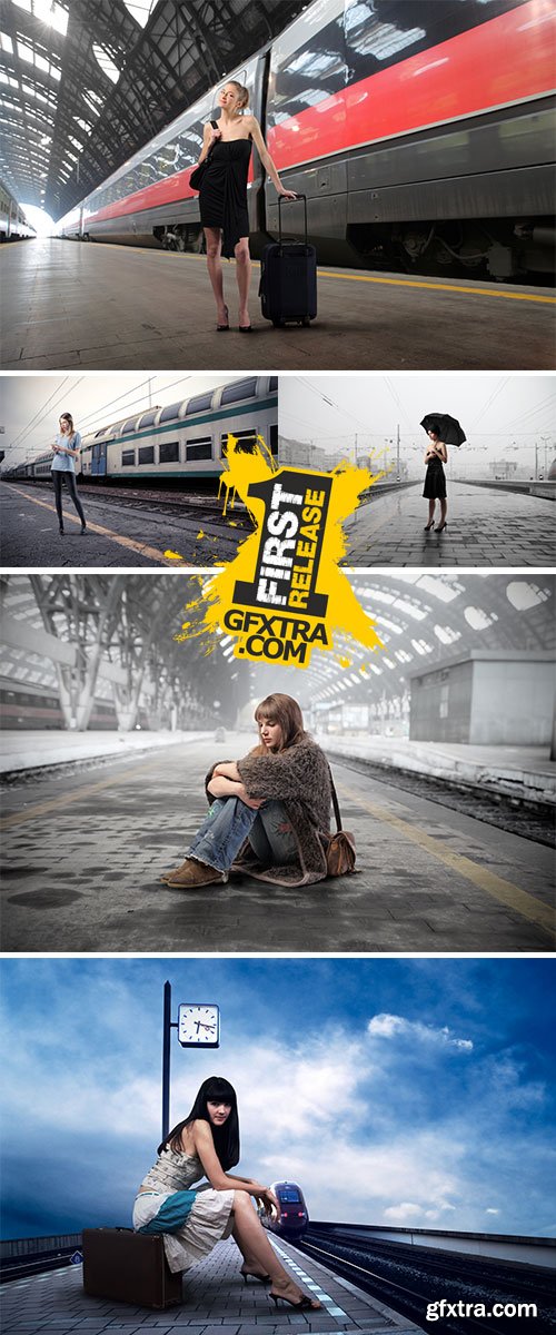 Stock Photo: Beautiful young woman on the platform of a train station