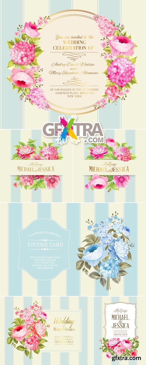 Elegant Wedding Invitations with Flowers Vector