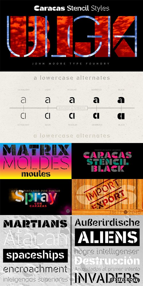 Caracas Stencil Pro Font Family $100