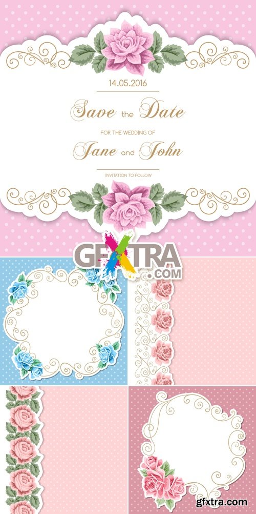 Wedding Invitations with Roses Vector