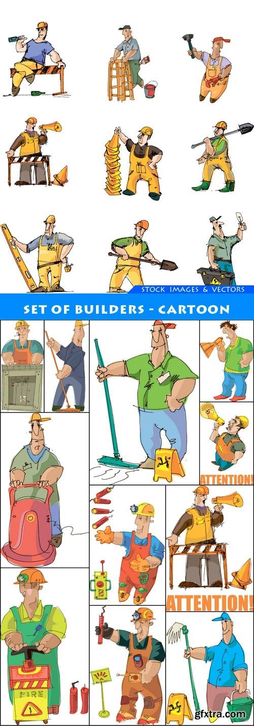 set of builders - cartoon 12X EPS