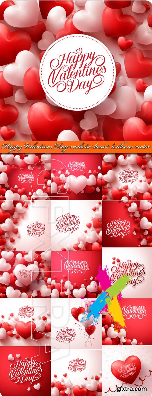 Happy Valentines Day realistic heart balloons vector