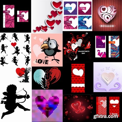 Collection of vector heart picture Valentine\'s Day gift card 4-25 EPS