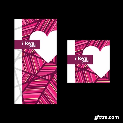 Collection of vector heart picture Valentine\'s Day gift card 4-25 EPS