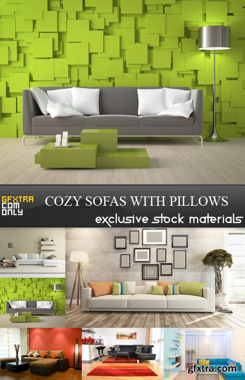 Cozy Sofas with Pillows - 6 UHQ JPEG