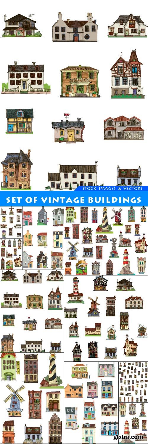 set of vintage buildings 10X EPS