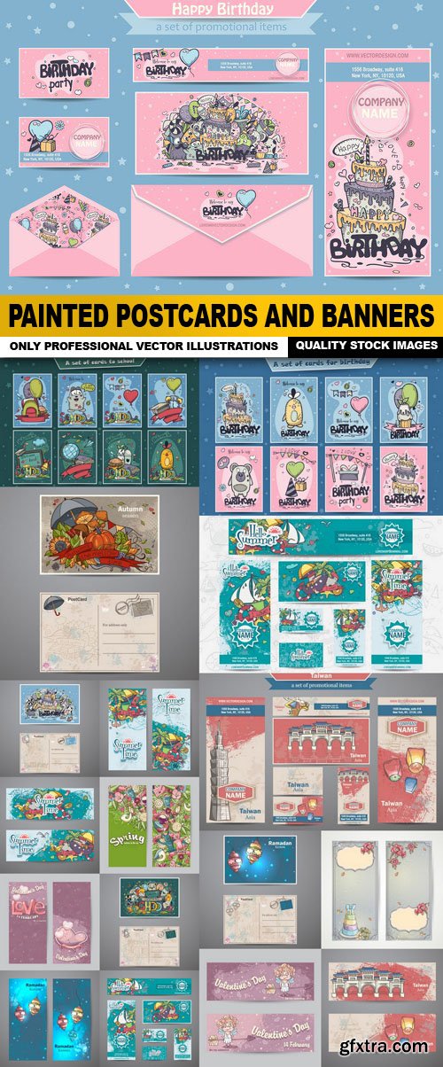 Painted Postcards And Banners - 18 Vector