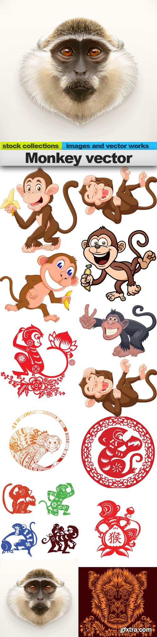 Monkey vector, 15 x EPS