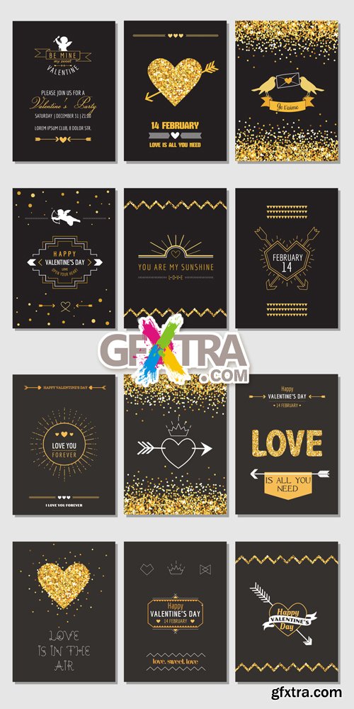 Black Valentine's Day Cards Vector