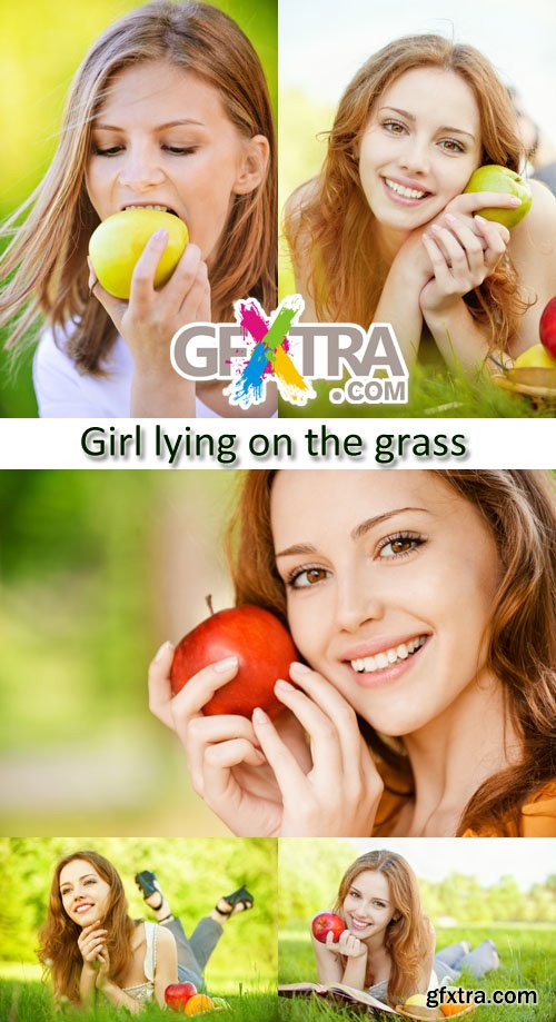 Stock Photo: Girl lying on the grass