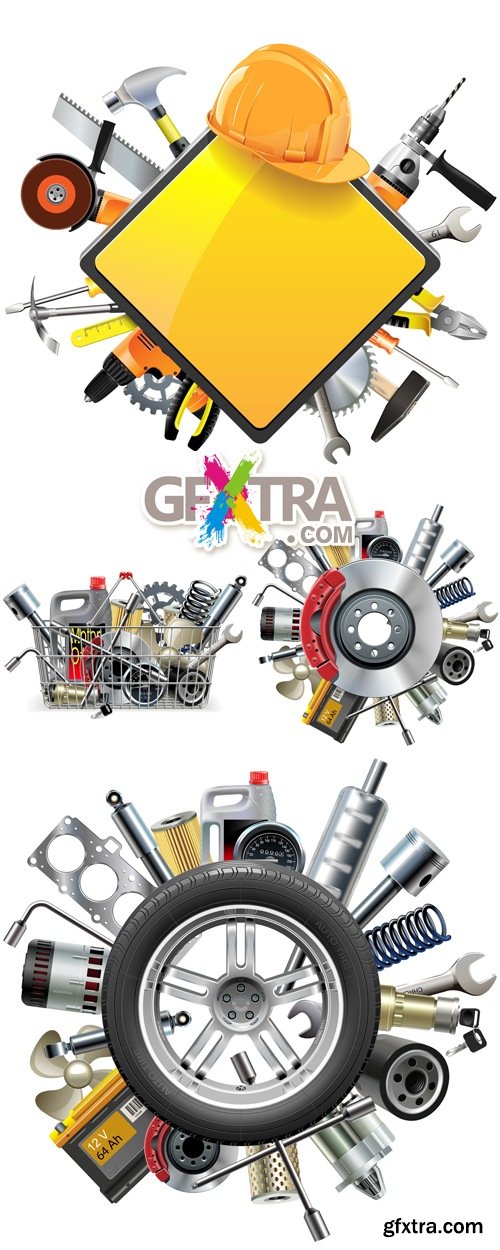 Construction Tools Labels Vector