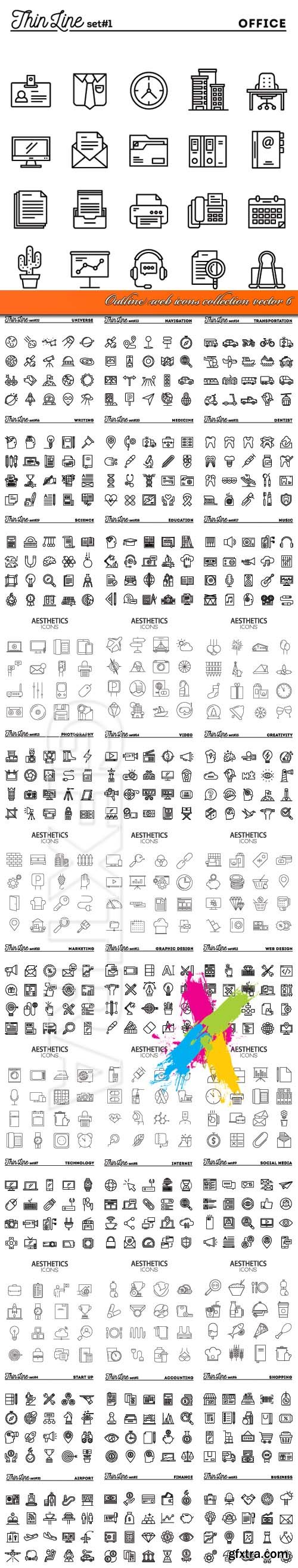 Outline web icons collection vector 6